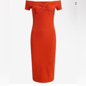 Express Off-Shoulder Orange Midi Dress